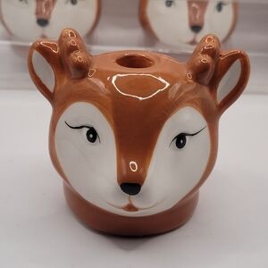 Ceramic Reindeer Taper Candle Holders Set of 4 NIB